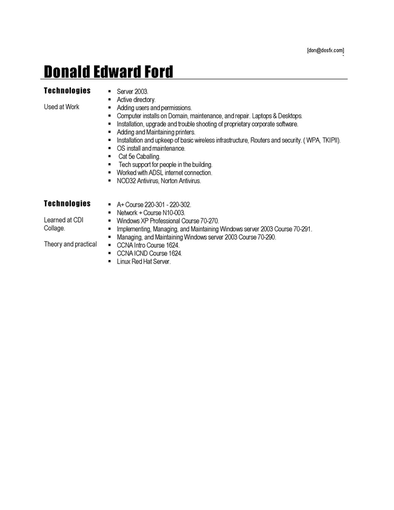 Resume of Donald E Ford #2
